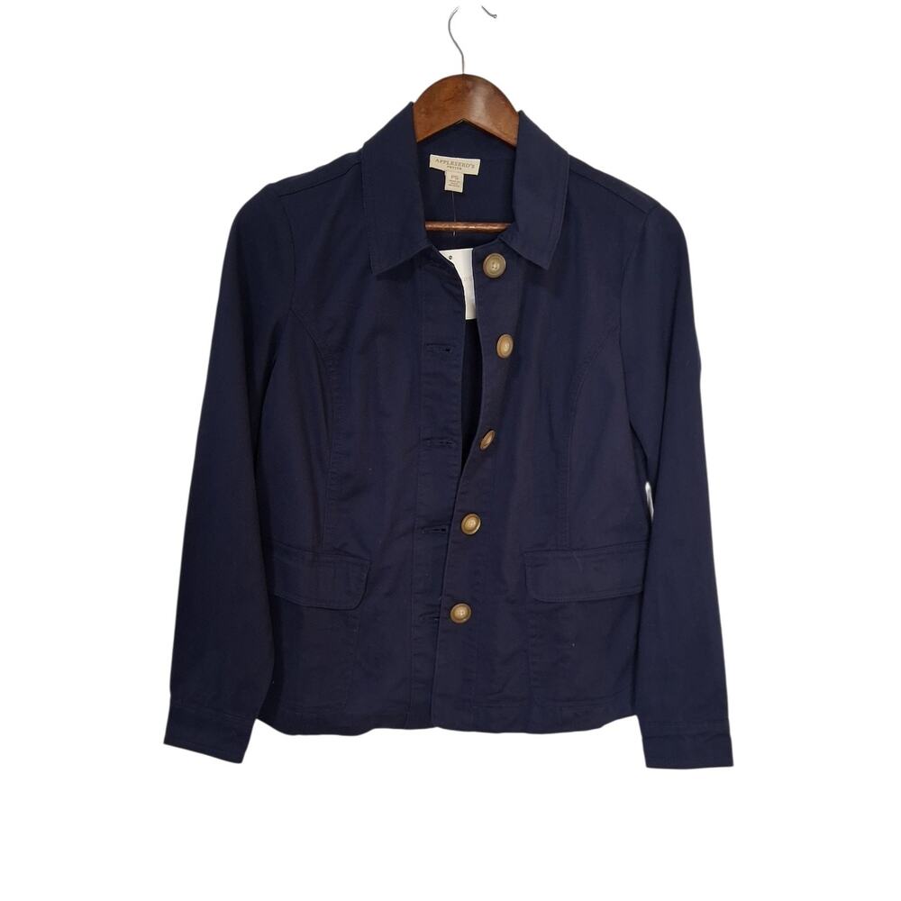 Appleseed’s women’s jacket size Petite Small Blue Cropped Collared Button Down
